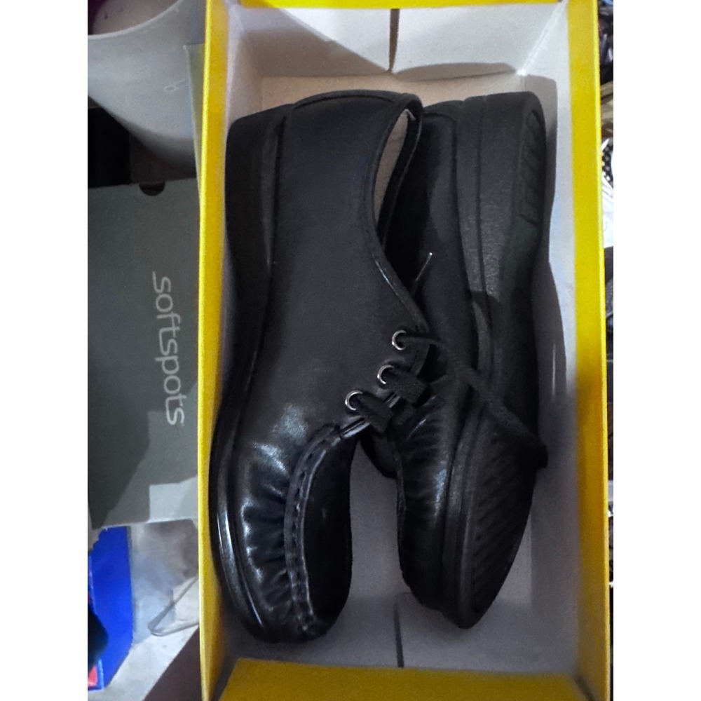 Softspots Bonnie Lite Black Leather Comfort Oxfords Womens 8W 114801 Pillowtop